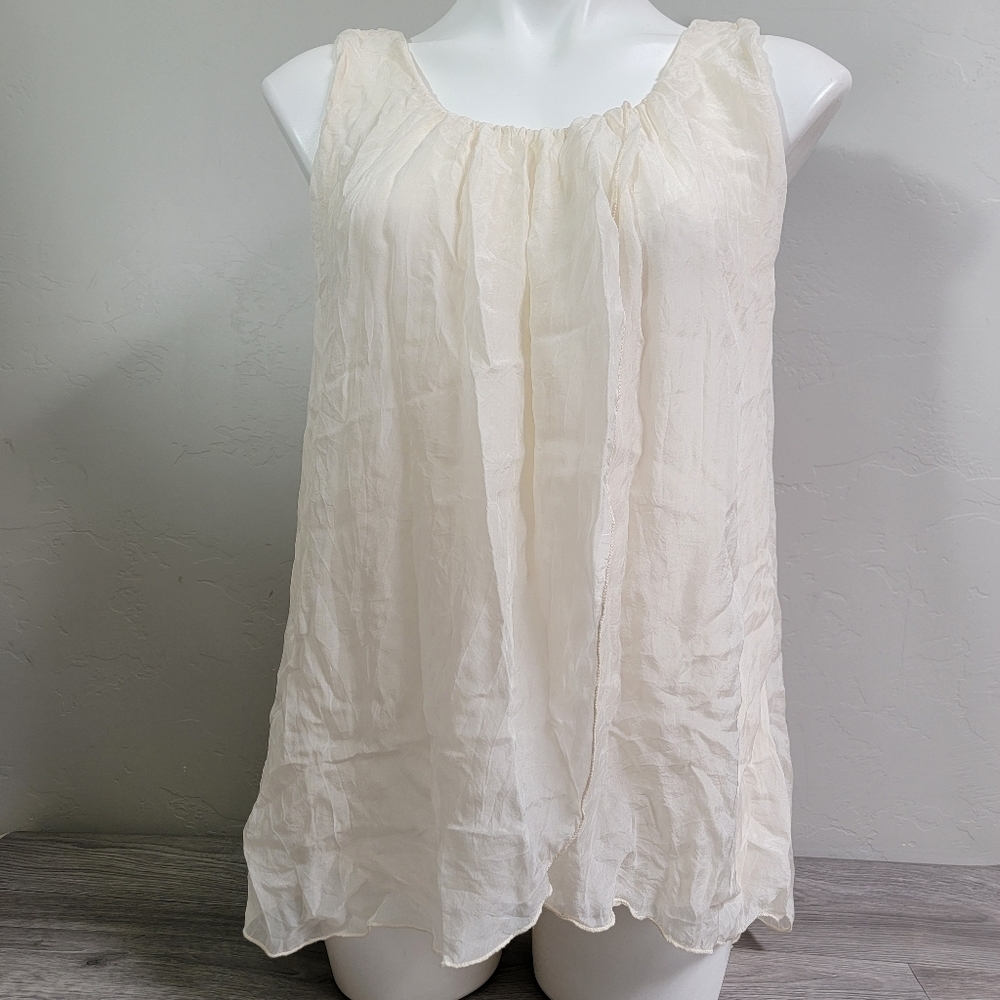 Bella Umbra Cream Tank Top Silk Asymetrical Size S‎ Lightweight Breezy Waterfall